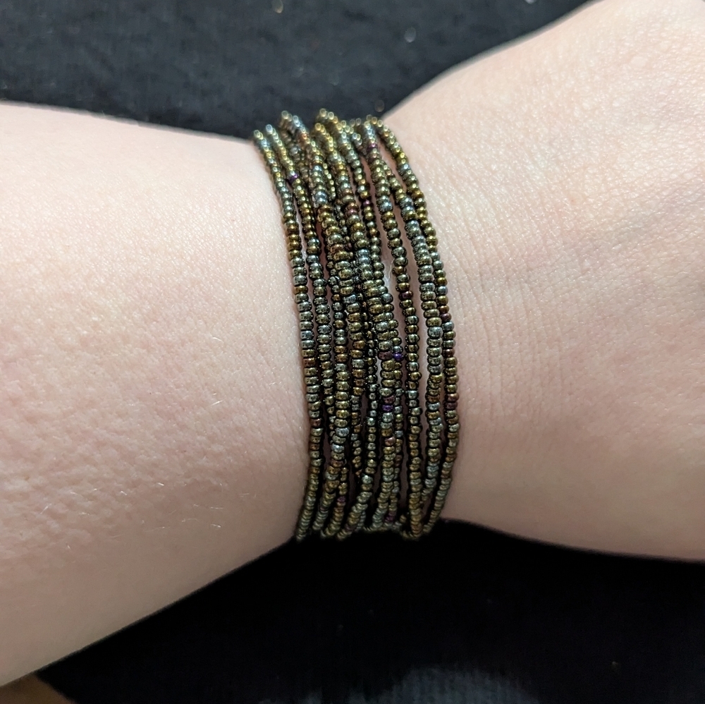 Bronze Brown Multi-Strand Beaded Statement Bracelet